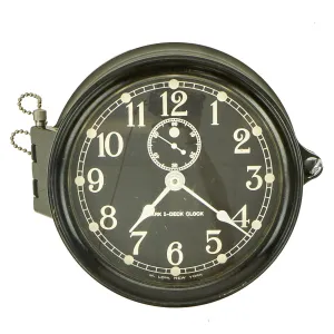 Original WWII Era U.S. Navy Type Mark I Deck Clock by M. Low With Chelsea Winding Key - Fully Functional