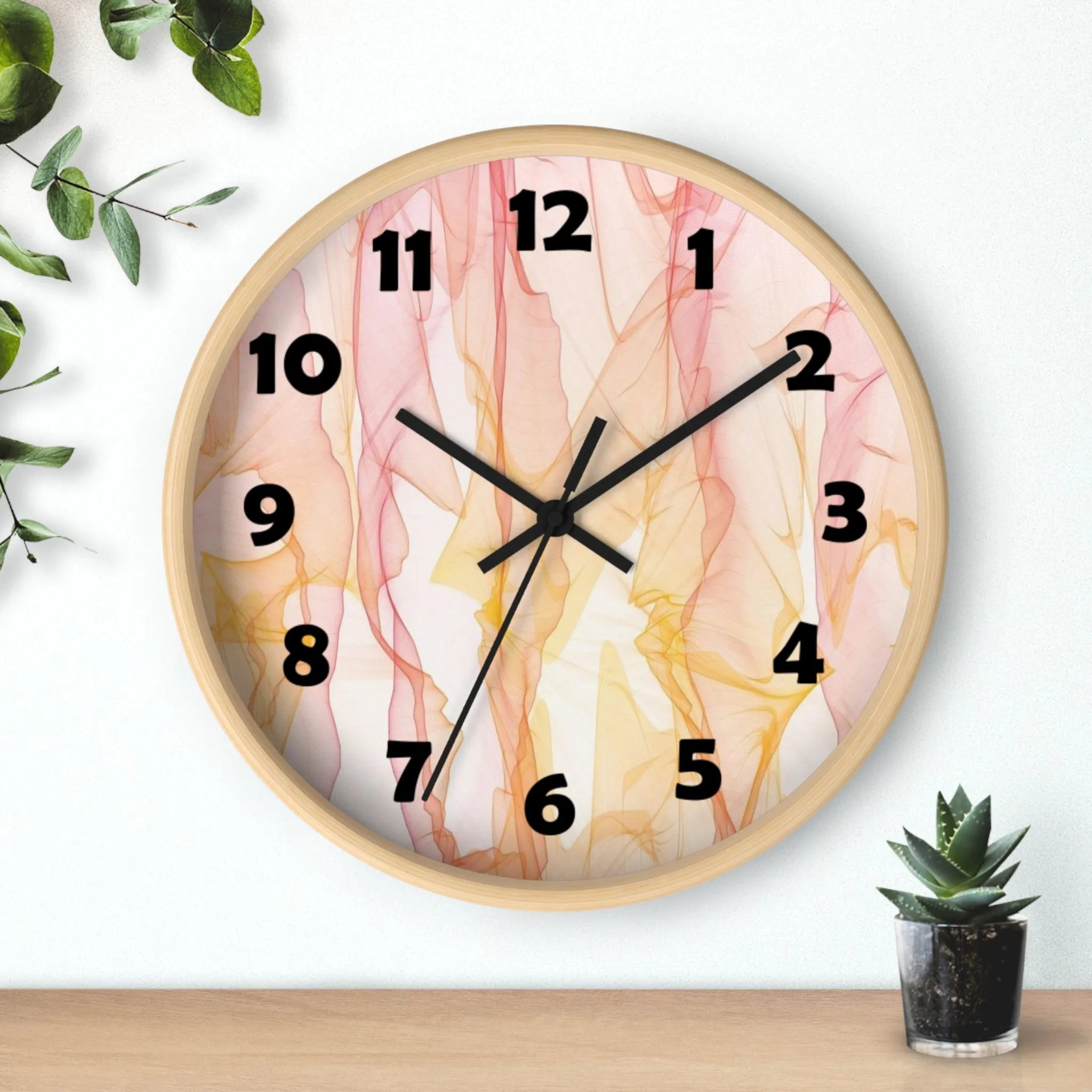 Pastel Wisps Wall Clock, Pink and Orange Wave Wall Clock