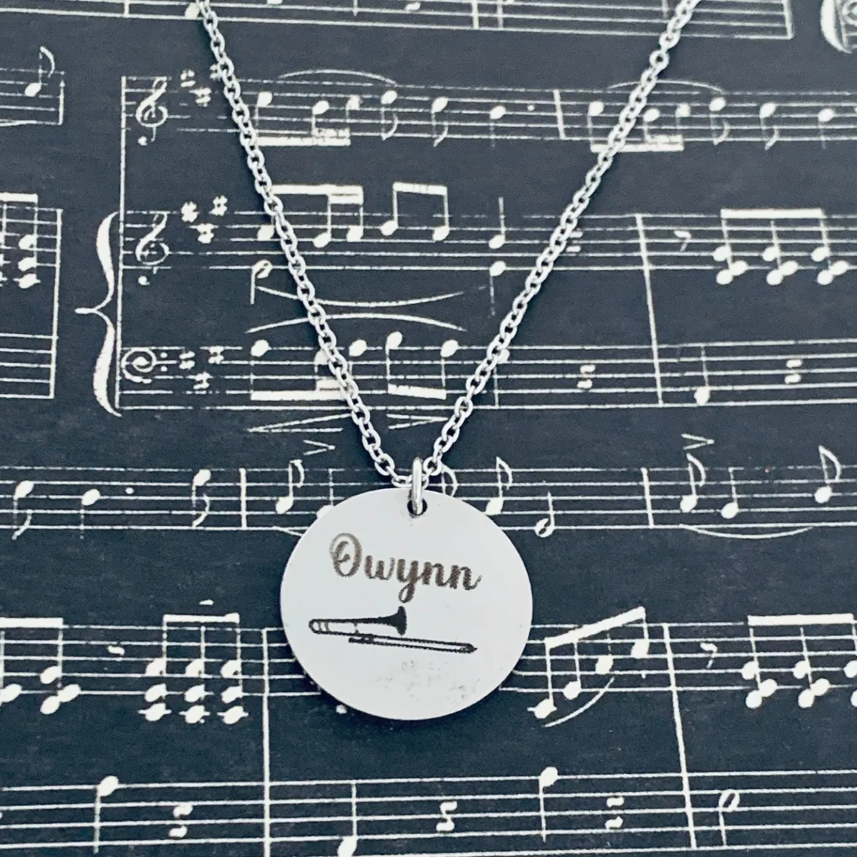 Personalized Trombone Charm Necklace