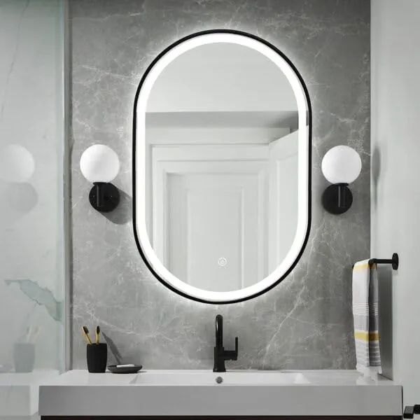 Quality Glass Bathroom LED Mirror with Touch Sensor, 3 Light Effects, Glass, Oval LED-29 (16 x 24 Inch)