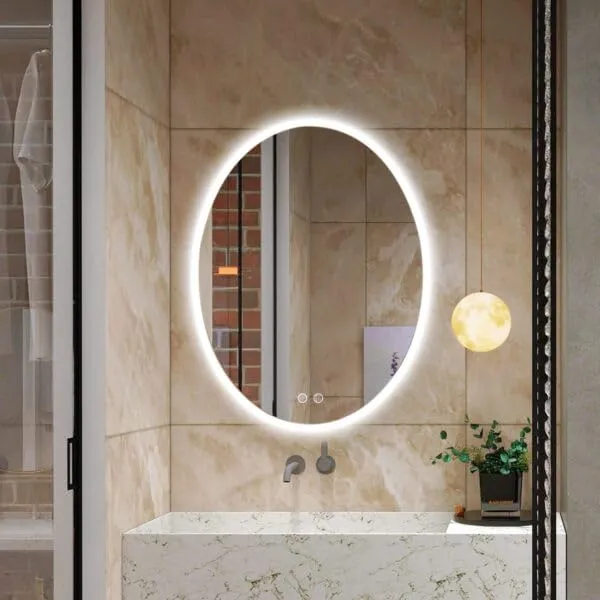 Quality Glass Bathroom LED Mirror with Touch Sensor, 3 Light Effects, Glass, Oval LED-36 (18 x 48 Inch)