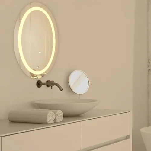 Quality Glass Bathroom LED Mirror with Touch Sensor, 3 Light Effects, Glass, Oval LED-64 (18 x 48 Inch)