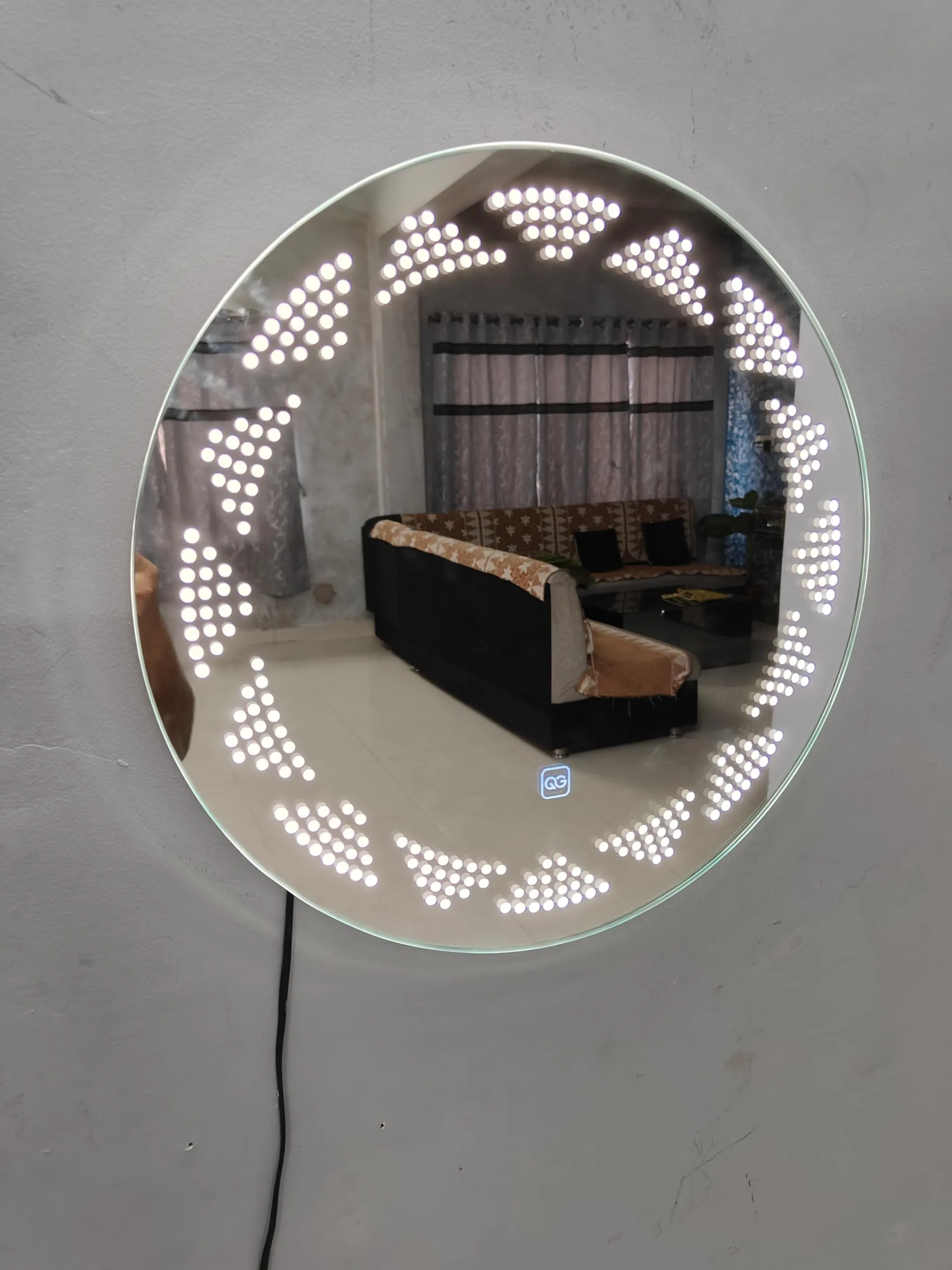 Quality Glass Bathroom LED Mirror with Touch Sensor, 3 Light Effects, Glass, Round LED-18 (18 x 18 Inch)