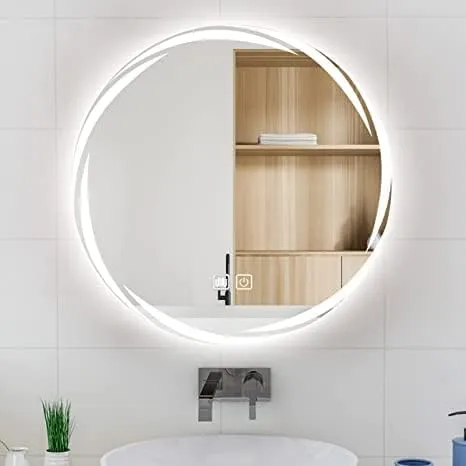 Quality Glass Bathroom LED Mirror with Touch Sensor, 3 Light Effects, Glass, Round LED-28 (18 x 18 Inch)