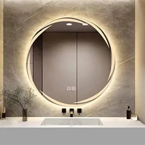 Quality Glass Bathroom LED Mirror with Touch Sensor, 3 Light Effects, Glass, Round LED-28 (18 x 18 Inch)