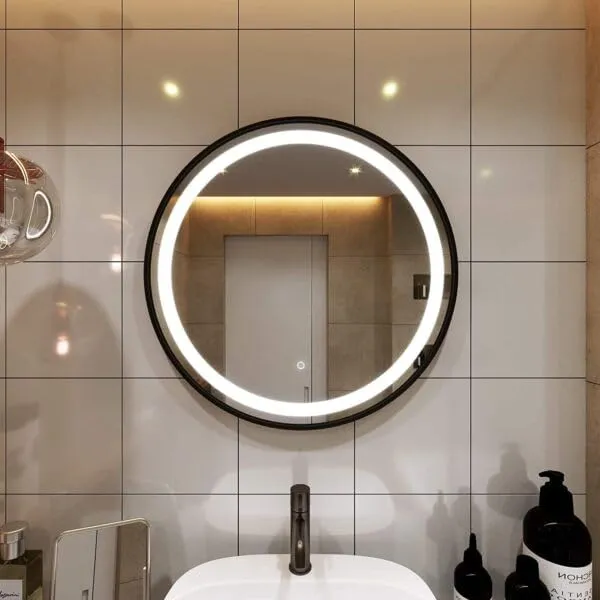 Quality Glass Bathroom LED Mirror with Touch Sensor, 3 Light Effects, Glass, Round LED-31 (18 x 18 Inch)