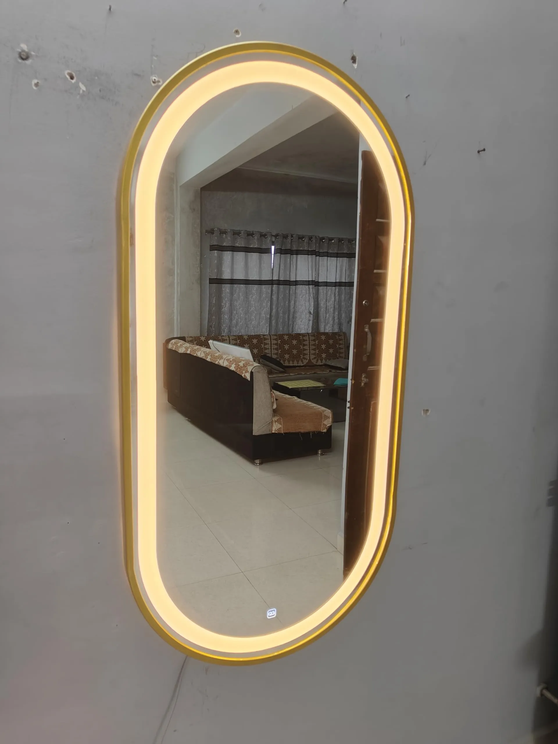 Quality Glass Bathroom LED Mirror with Touch Sensor, 3 Light Effects, Glass, Round LED-32 (24 x 48 Inch)