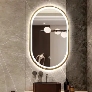 Quality Glass Bathroom LED Mirror with Touch Sensor, 3 Light Effects, Glass, Round LED-32 (24 x 48 Inch)