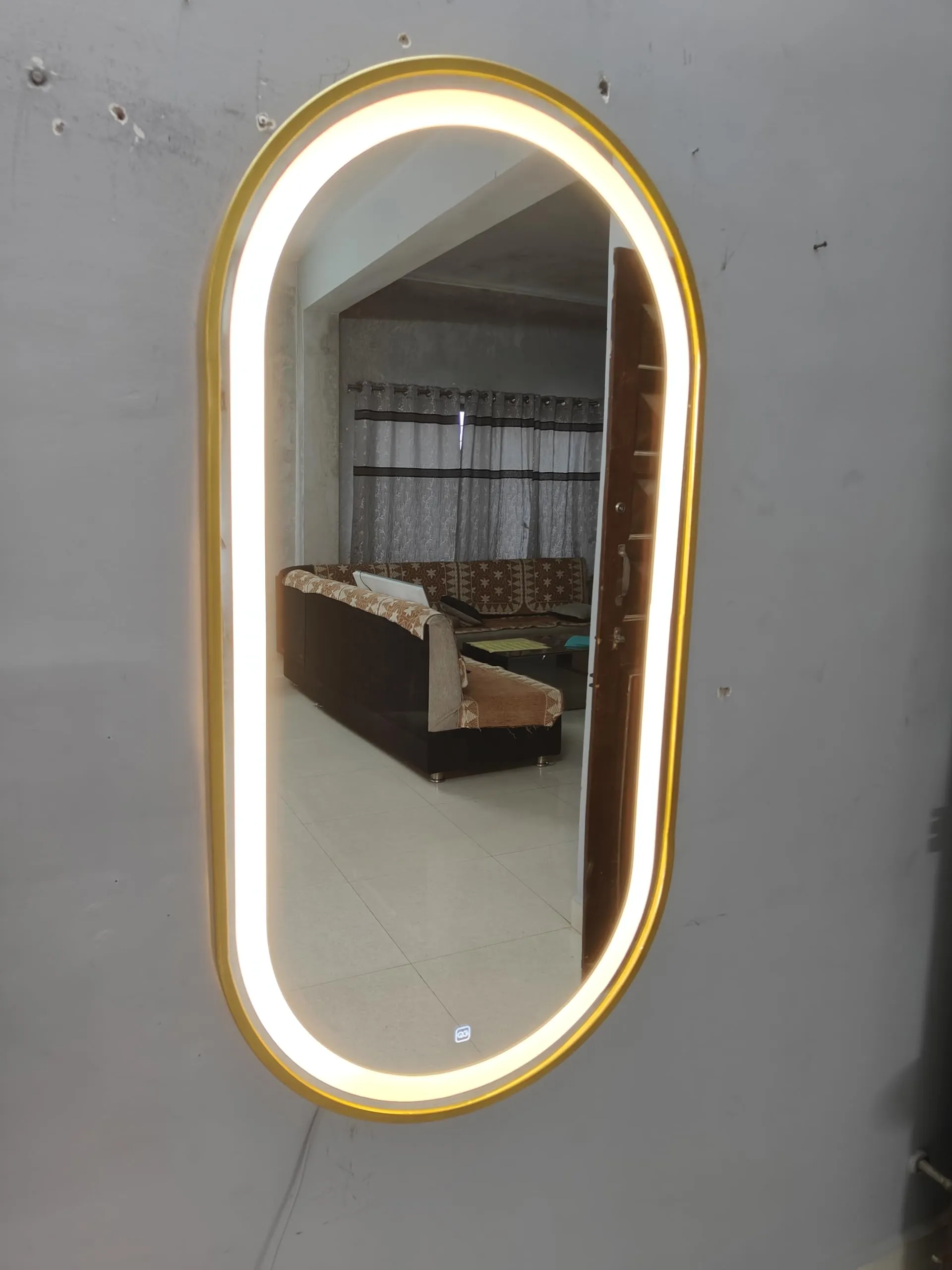 Quality Glass Bathroom LED Mirror with Touch Sensor, 3 Light Effects, Glass, Round LED-32 (24 x 48 Inch)