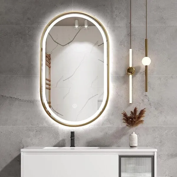 Quality Glass Bathroom LED Mirror with Touch Sensor, 3 Light Effects, Glass, Round LED-32 (24 x 48 Inch)