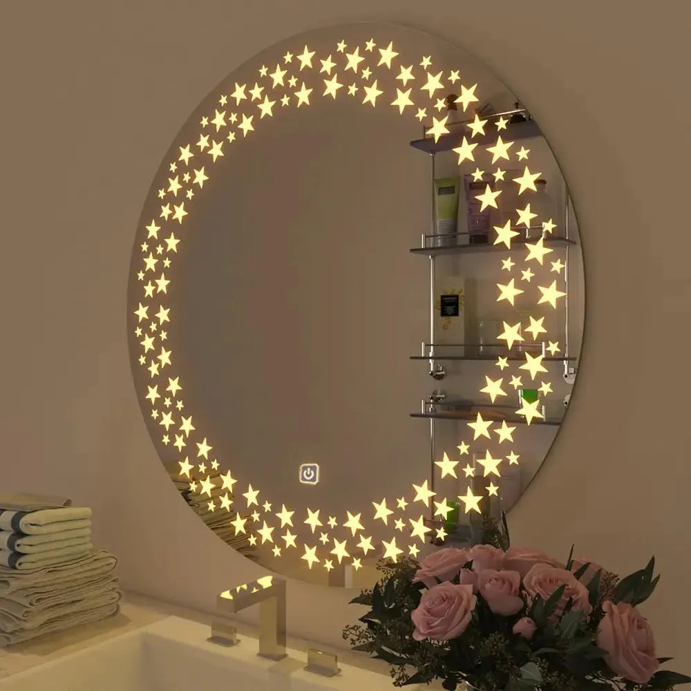 Quality Glass Bathroom LED Mirror with Touch Sensor, 3 Light Effects, Glass, Round LED-58 (24 x 24 Inch)