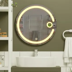 Quality Glass Bathroom LED Mirror with Touch Sensor, 3 Light Effects, Glass, Round LED-61 (24 x 24 Inch)