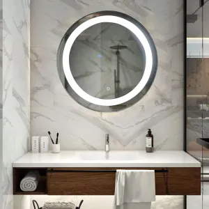 Quality Glass Bathroom LED Mirror with Touch Sensor, 3 Light Effects, Glass, Round LED-8 (36 x 36 Inch)