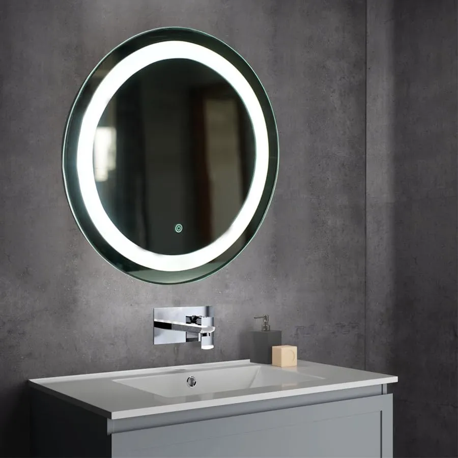 Quality Glass Bathroom LED Mirror with Touch Sensor, 3 Light Effects, Glass, Round LED-8 (36 x 36 Inch)