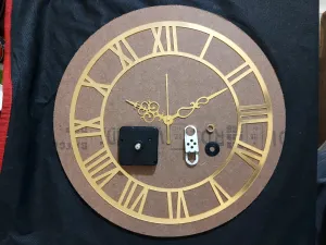 RAKA DIY 12" Golden Mirror Dial with 14" MDF Base Round Wall Clock -.8mm and Movement with Royal Hands/Cutouts for DIY, Artwork, Decoupage, Mix Media. Scrapbook, Resin Craft etc.