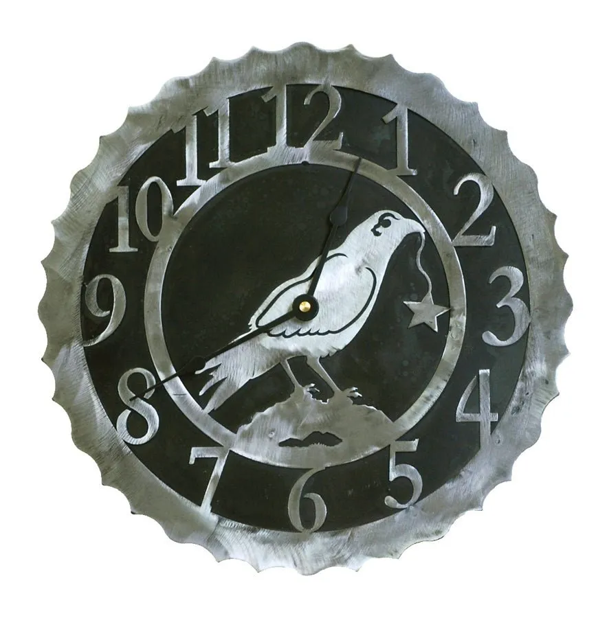 Raven Crow Handcrafted Rustic Metal Wall Clock - 12"