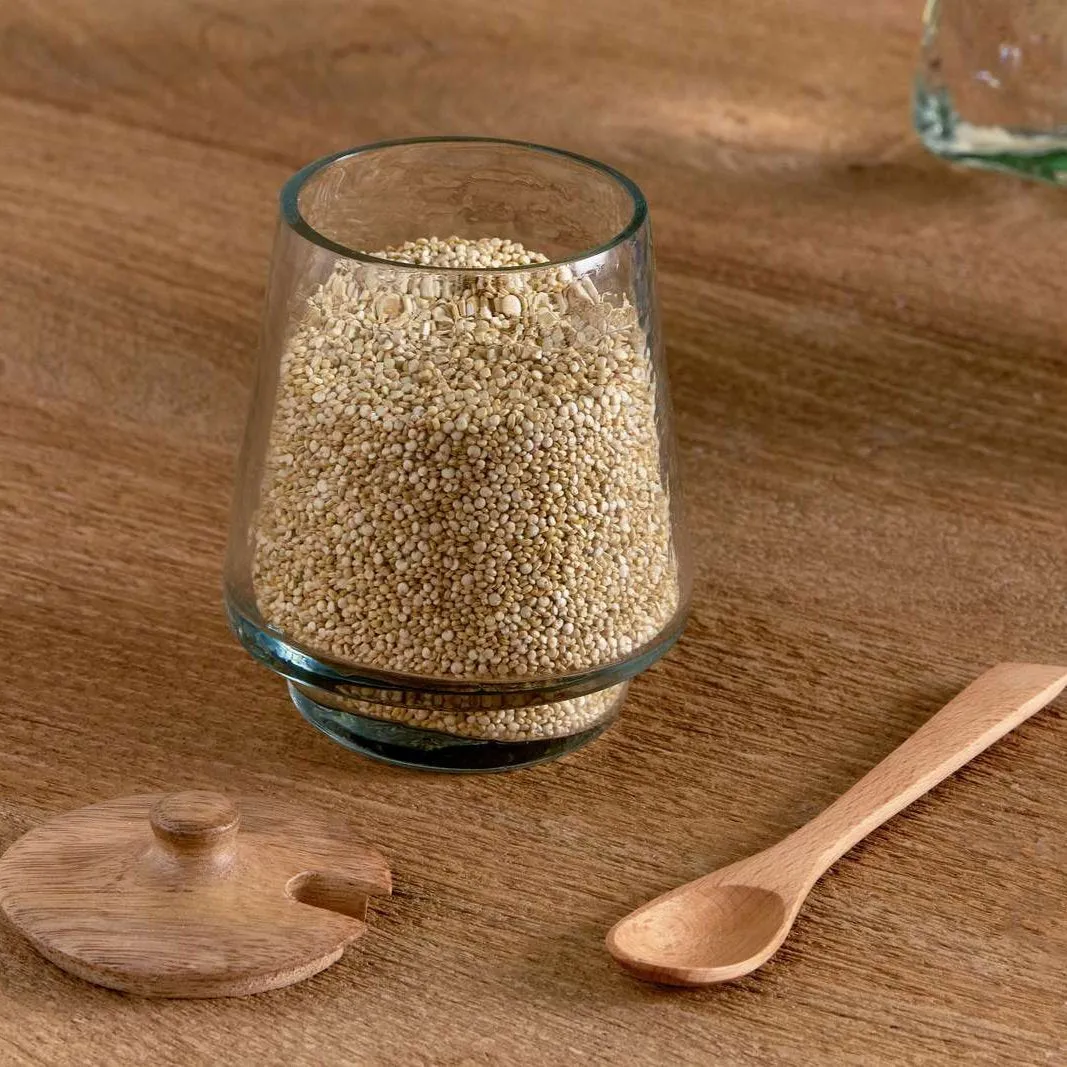 Recycled Glass Storage Jar with Wooden Lid and Spoon