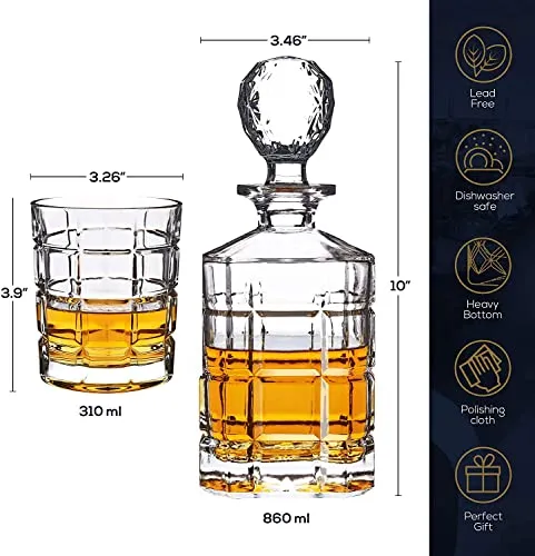 Regal Trunk & Co. Whiskey Decanter Sets 4 Square Engraved Tumblers Whisky Decanter Clear