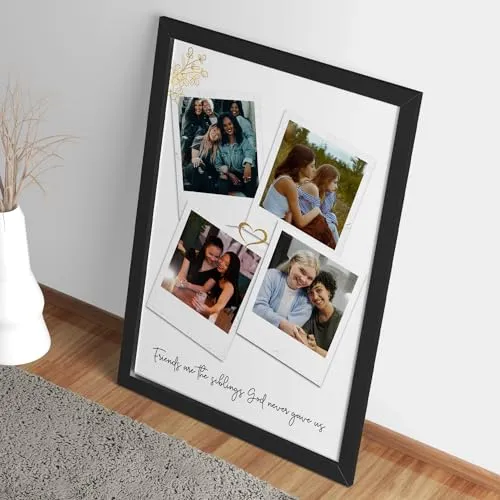 Ritwika's Personalized 4 Pictures Collage Frame With Custom Quote or Message | For Home Decor & Gift to Your Friends & Couples | In Two Size 9.5 x 13.5 Or 13.5 x 19.5 Inch, Set of 1