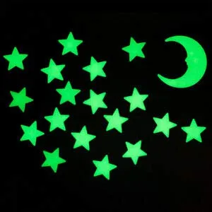 Sage Square Radium Green Color Fluorescent Night Glow in The Dark Star Wall Sticker for Kids Room and Living Room (Pack of 11) (Moon & Star)