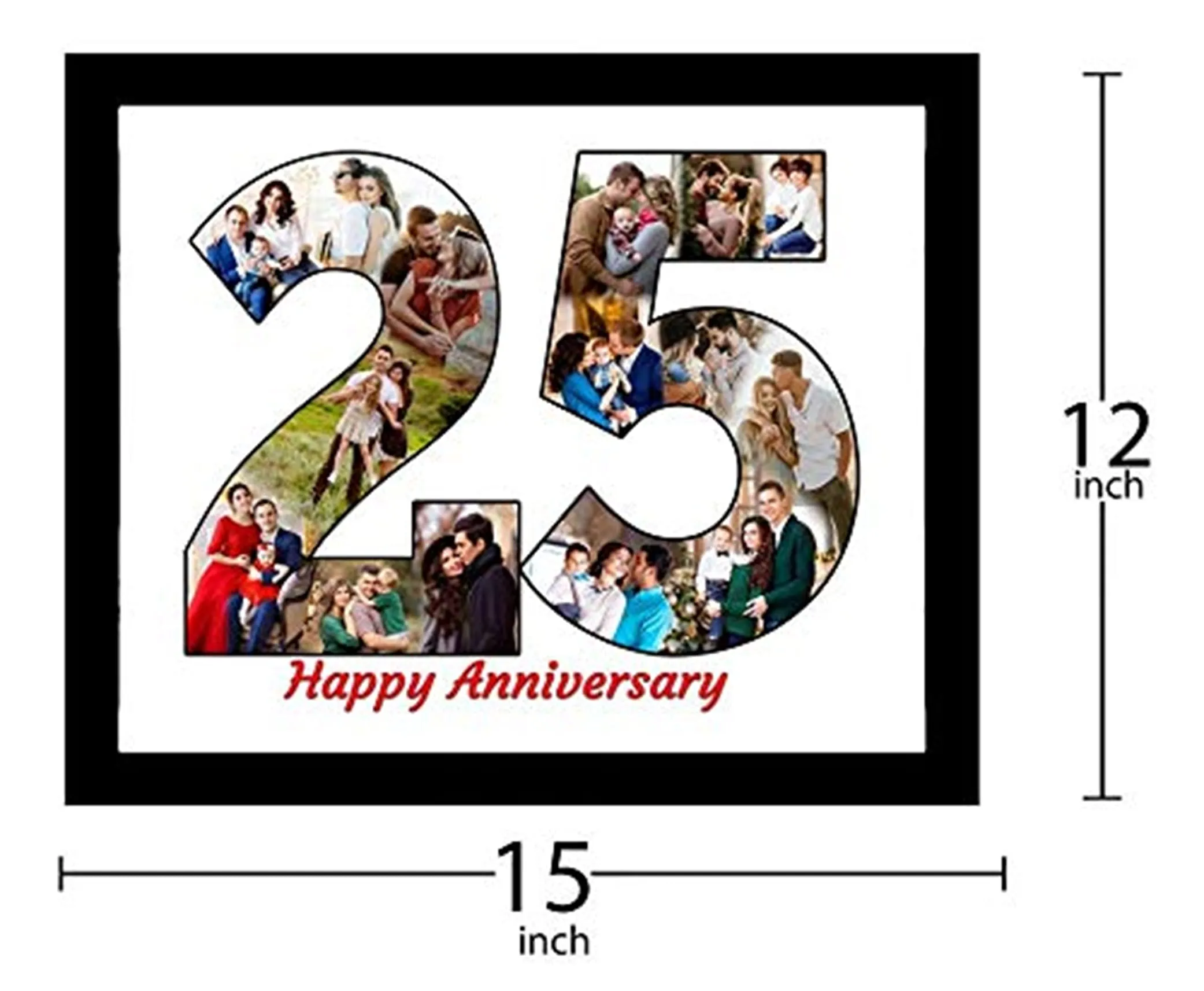 Shri Kanth Art® Customized 25th Anniversary Squre Shape Wooden Photo Frame | Personalized Wall Mount Decor | Silver Jubilee Anniversary Giftpack |ize: - 12 x 15 inch