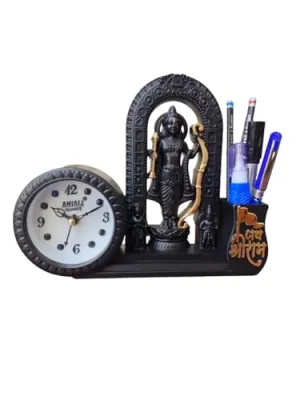 Smart V&I Collection Decorative Table Clock with Lord Shri Ram Lalla Idol with Pen Holder, 12.7 cm