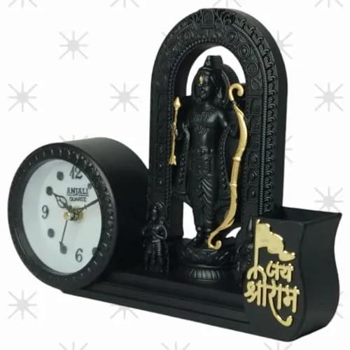 Smart V&I Collection Decorative Table Clock with Lord Shri Ram Lalla Idol with Pen Holder, 12.7 cm