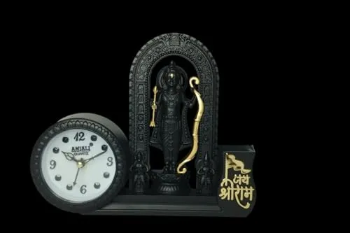 Smart V&I Collection Decorative Table Clock with Lord Shri Ram Lalla Idol with Pen Holder, 12.7 cm