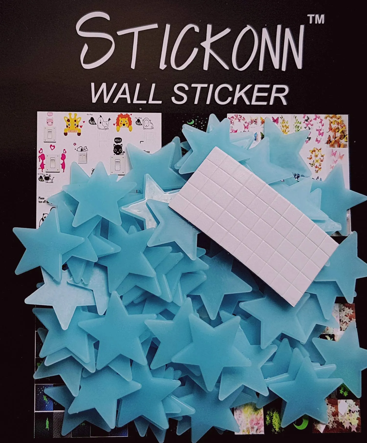 Stickonn Blue Colour Fluorescent Glow in The Dark Star Wall Sticker(Pack of 75 Stars,Size: 3x3 cm)