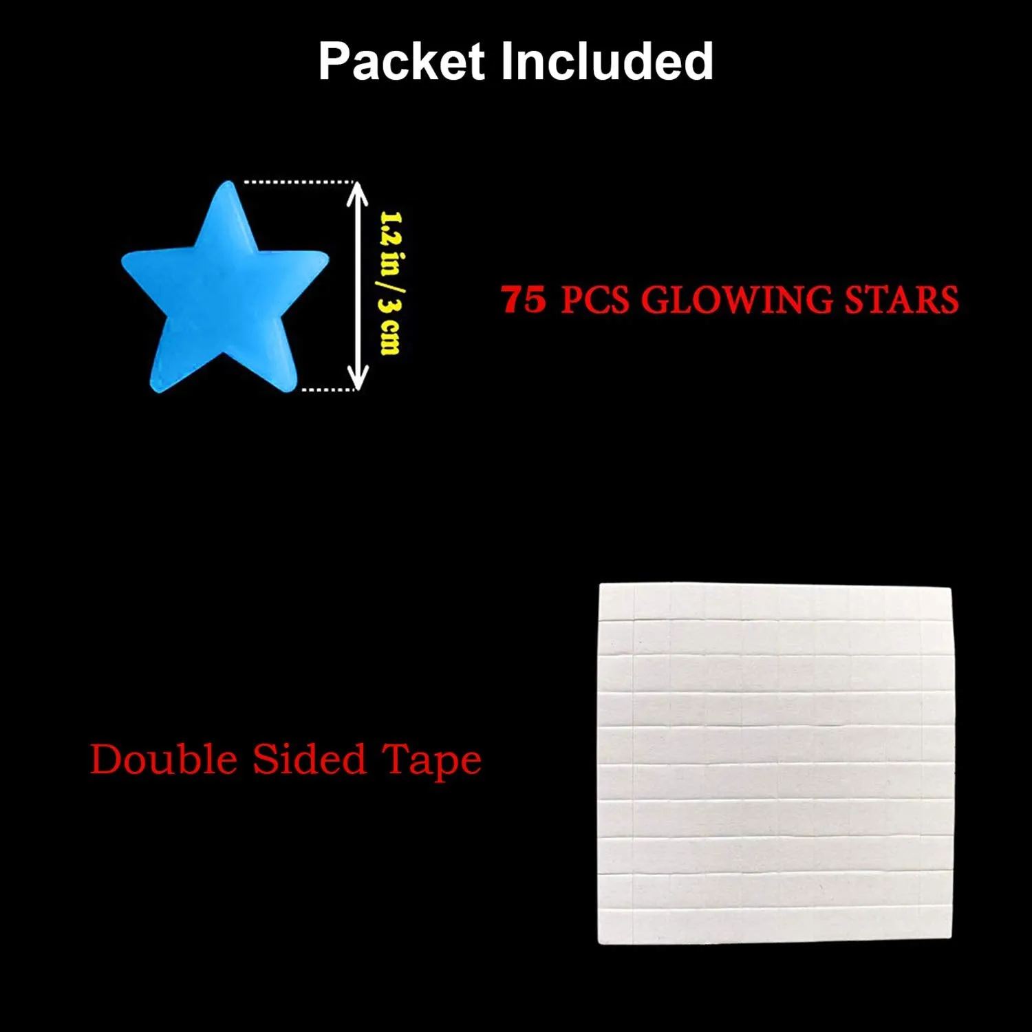 Stickonn Blue Colour Fluorescent Glow in The Dark Star Wall Sticker(Pack of 75 Stars,Size: 3x3 cm)