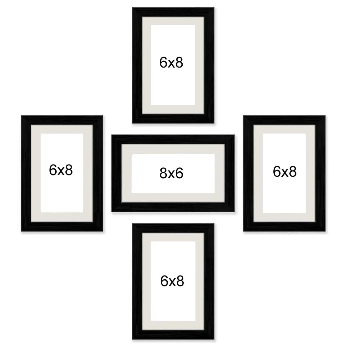 Stuthi Arts Photo Frame Set Size 6"x8" Black Chief 5 Pcs (Photo Size 5x7 inches 5 Units. (Hanging & Papper Mount) (Black)