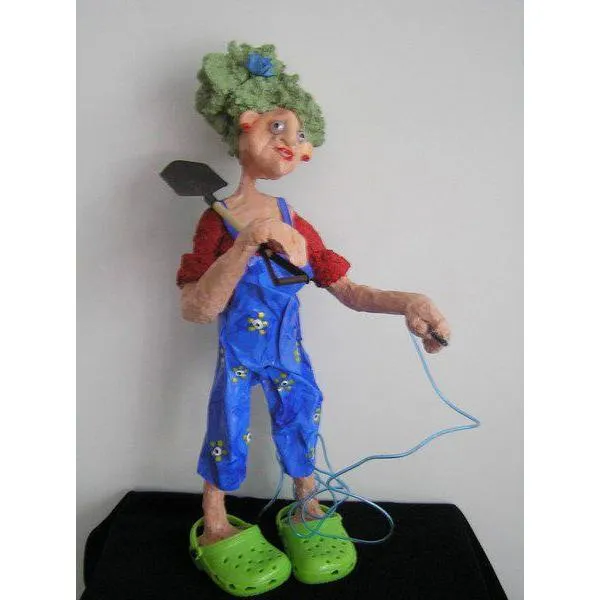 The Gardener with Shovel Art in Paper Mache Humorous Whimsical Sculptures by Naava Naslavsky