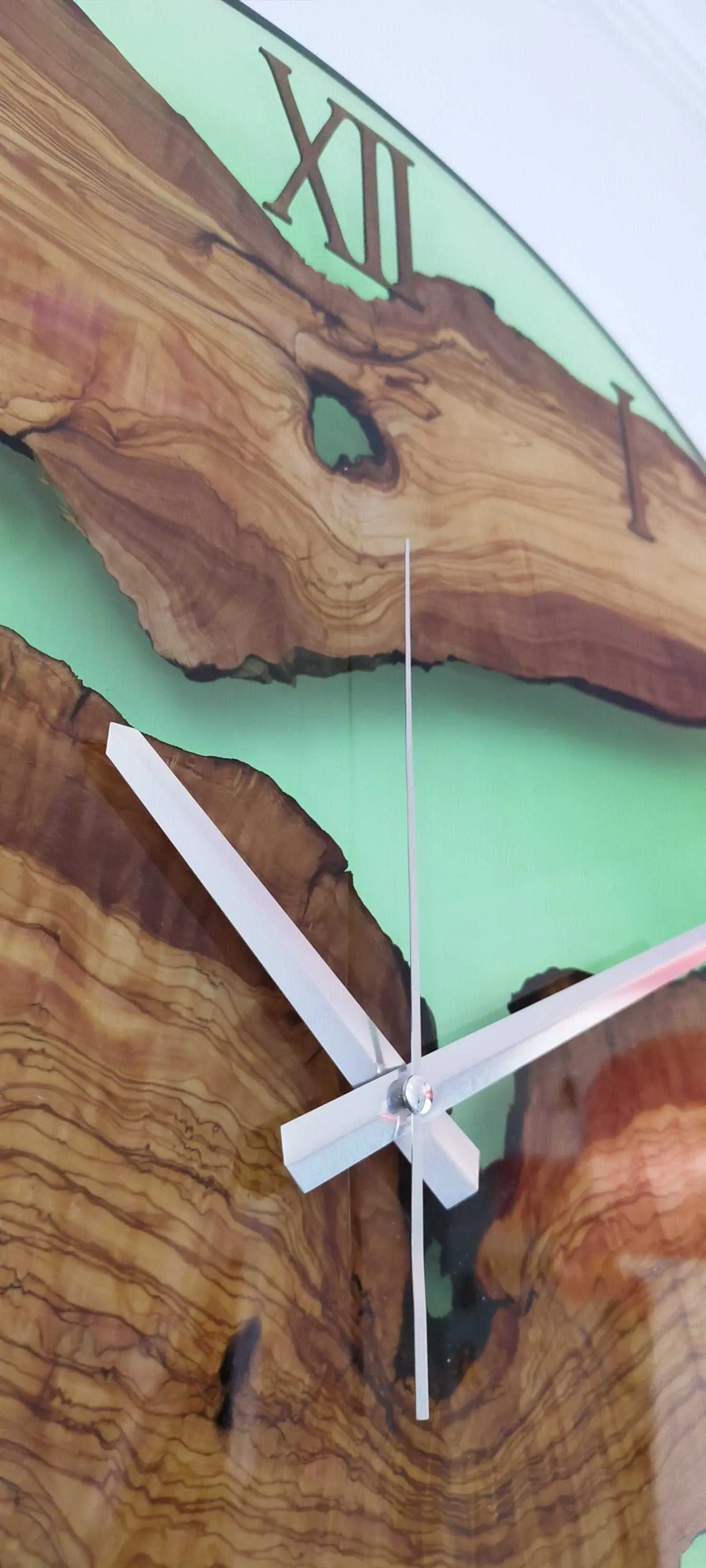 Transparent Epoxy & Olive Wood Wall Clock