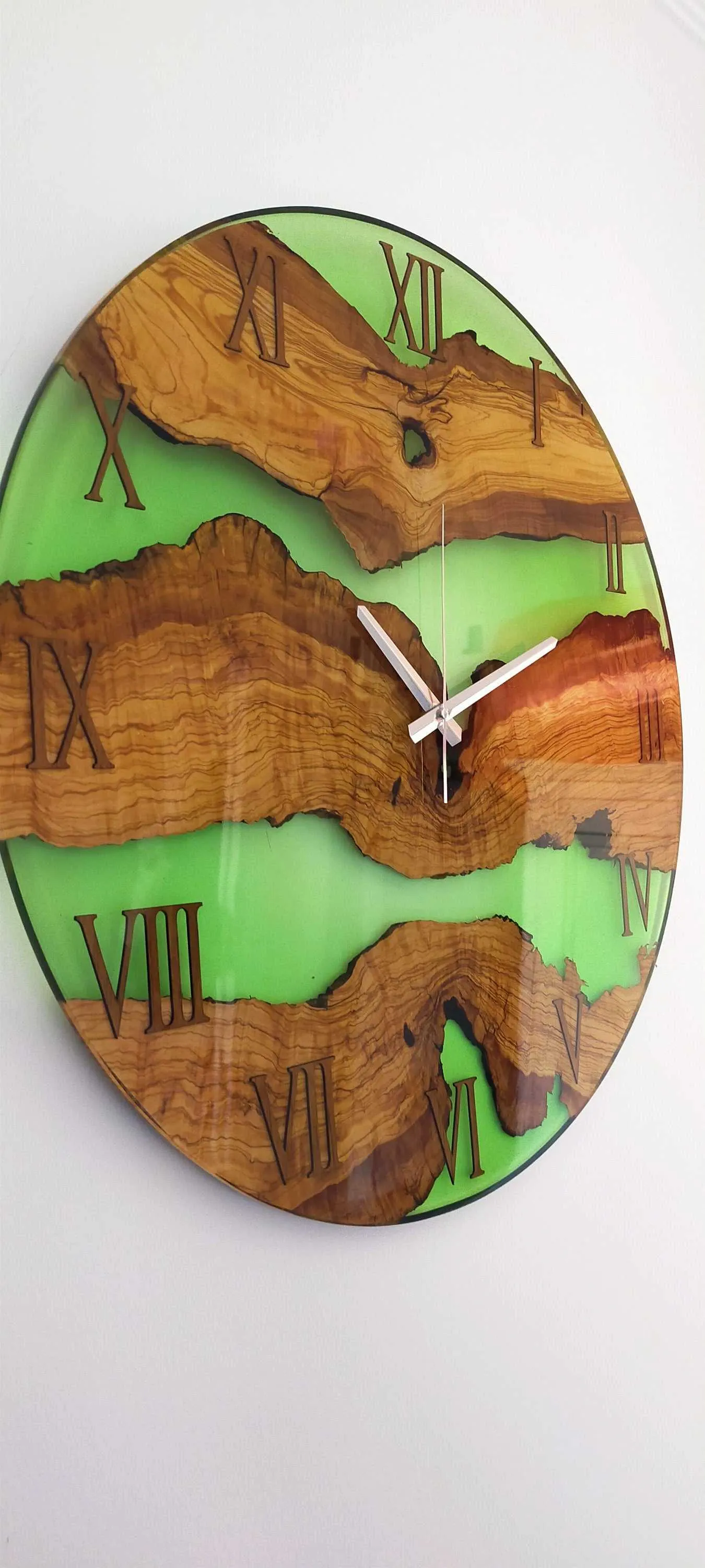 Transparent Epoxy & Olive Wood Wall Clock