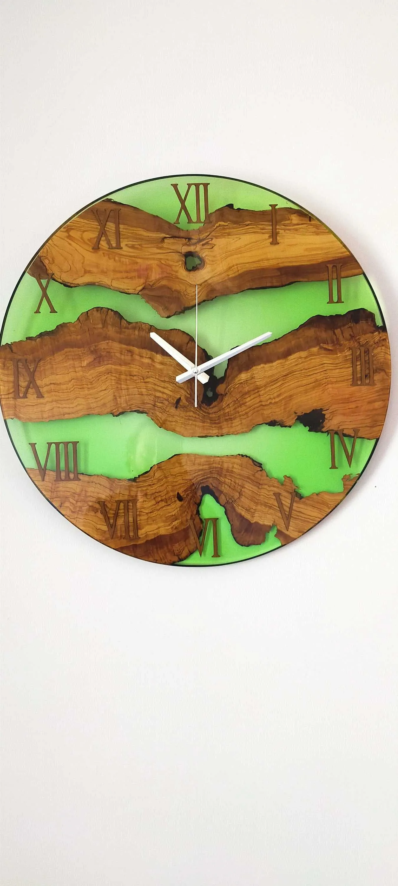 Transparent Epoxy & Olive Wood Wall Clock