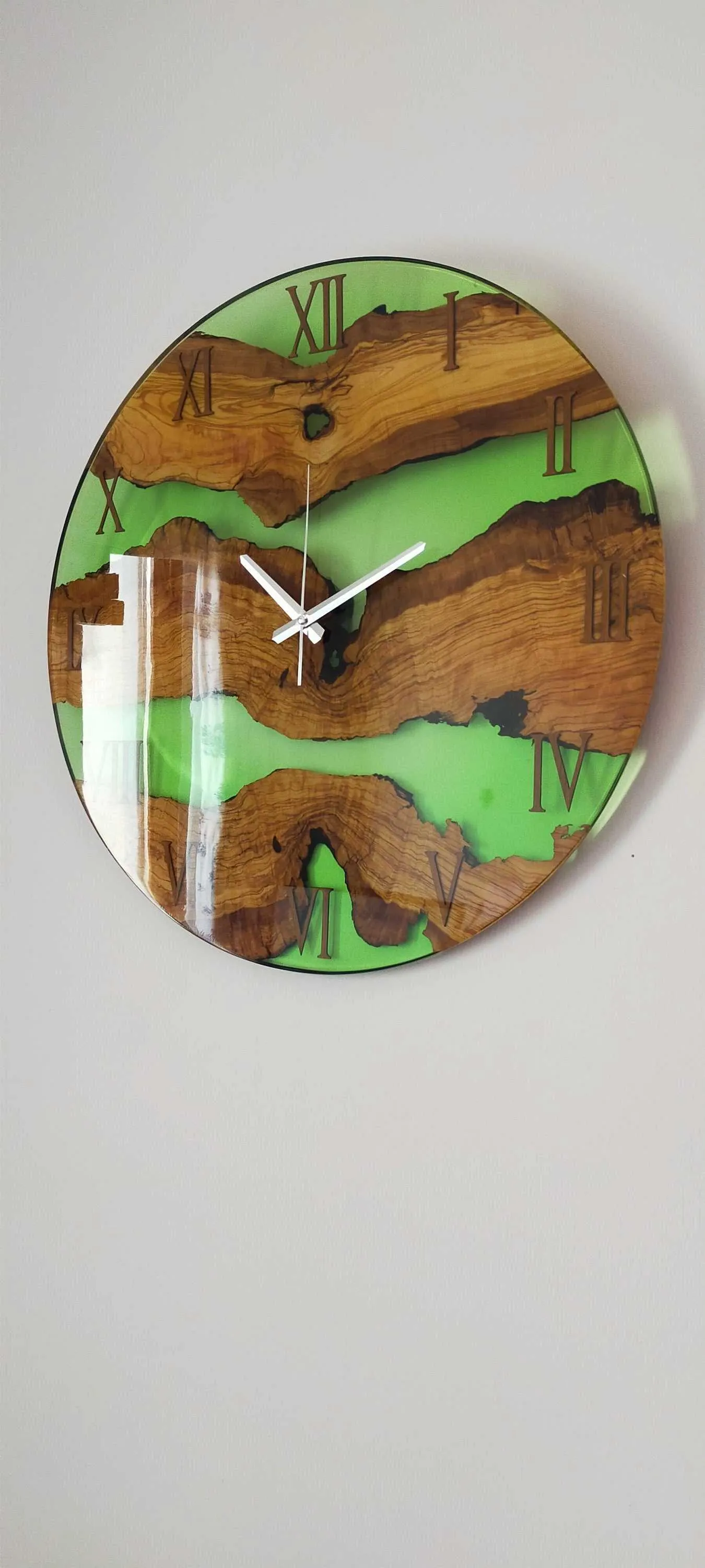 Transparent Epoxy & Olive Wood Wall Clock