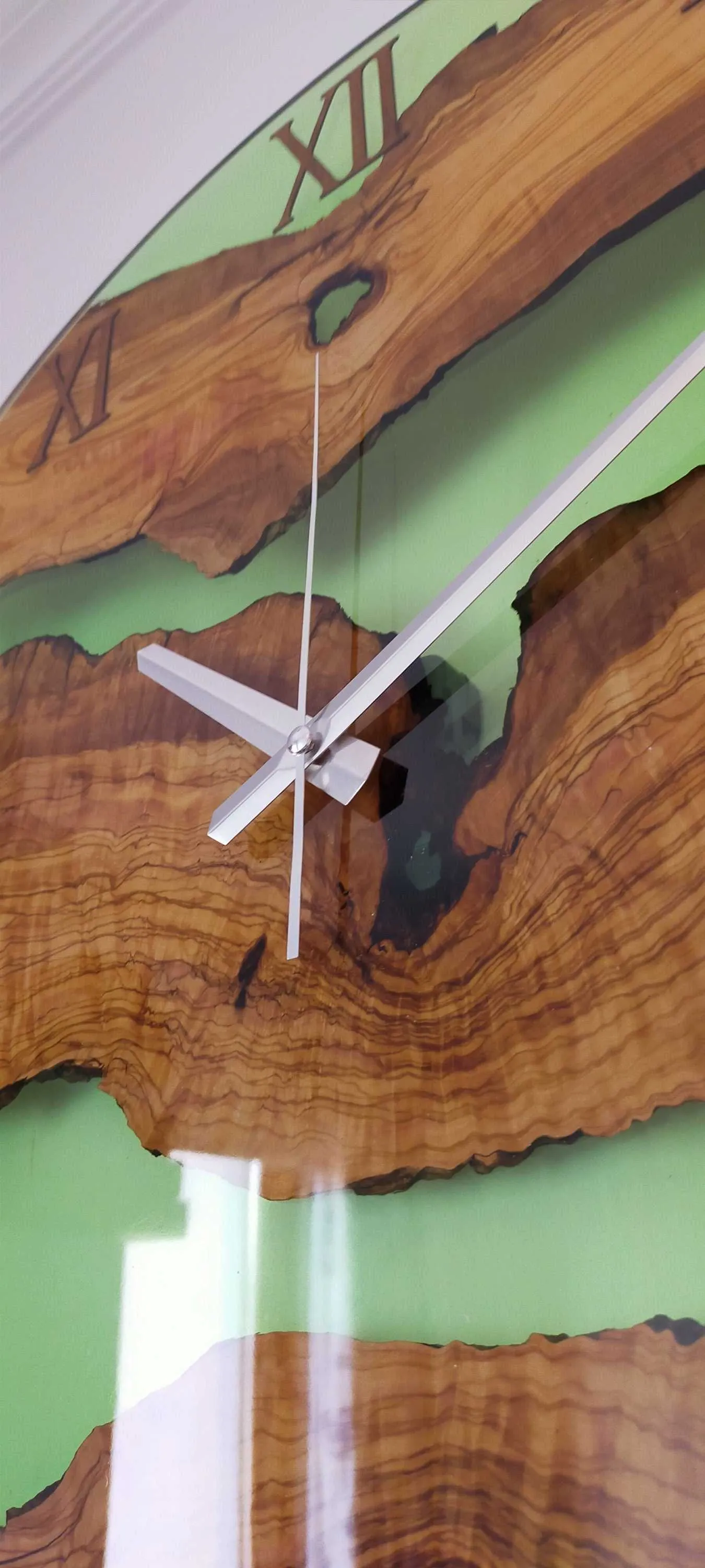 Transparent Epoxy & Olive Wood Wall Clock