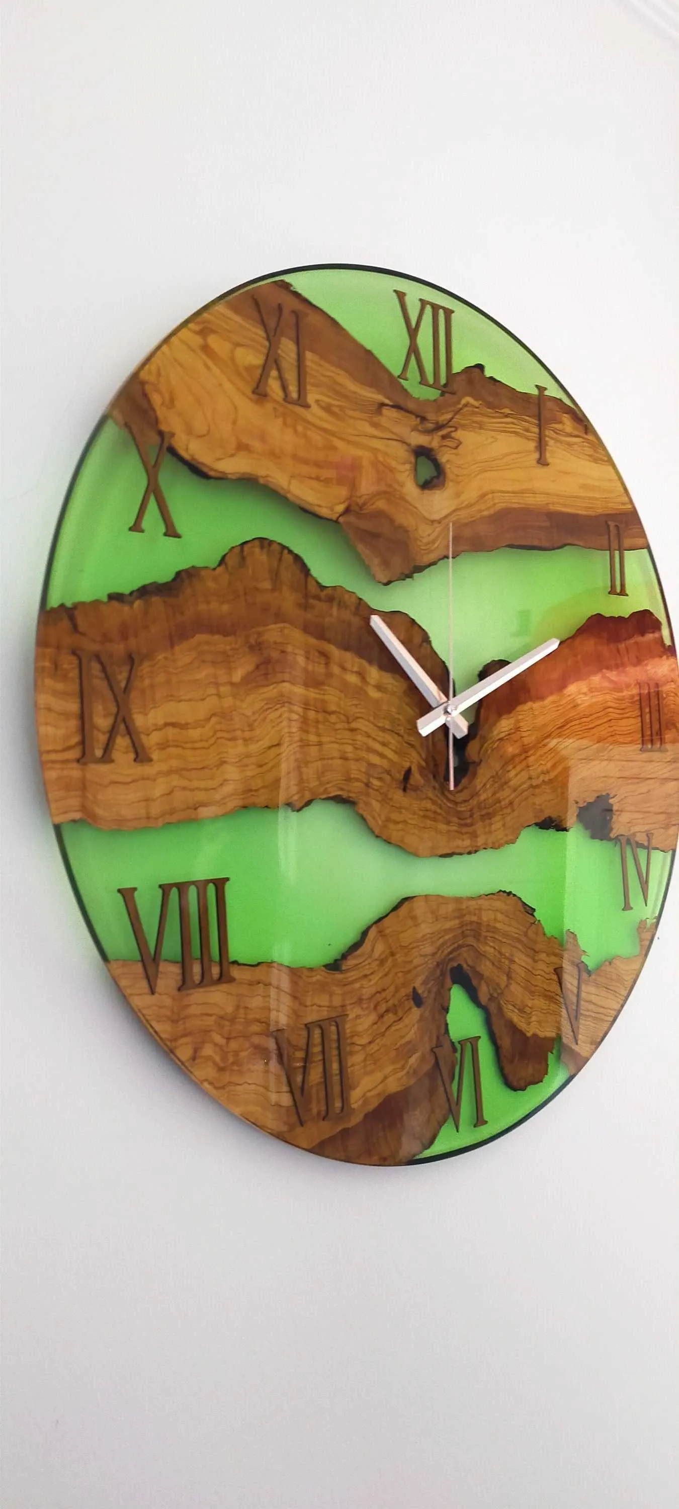 Transparent Epoxy & Olive Wood Wall Clock