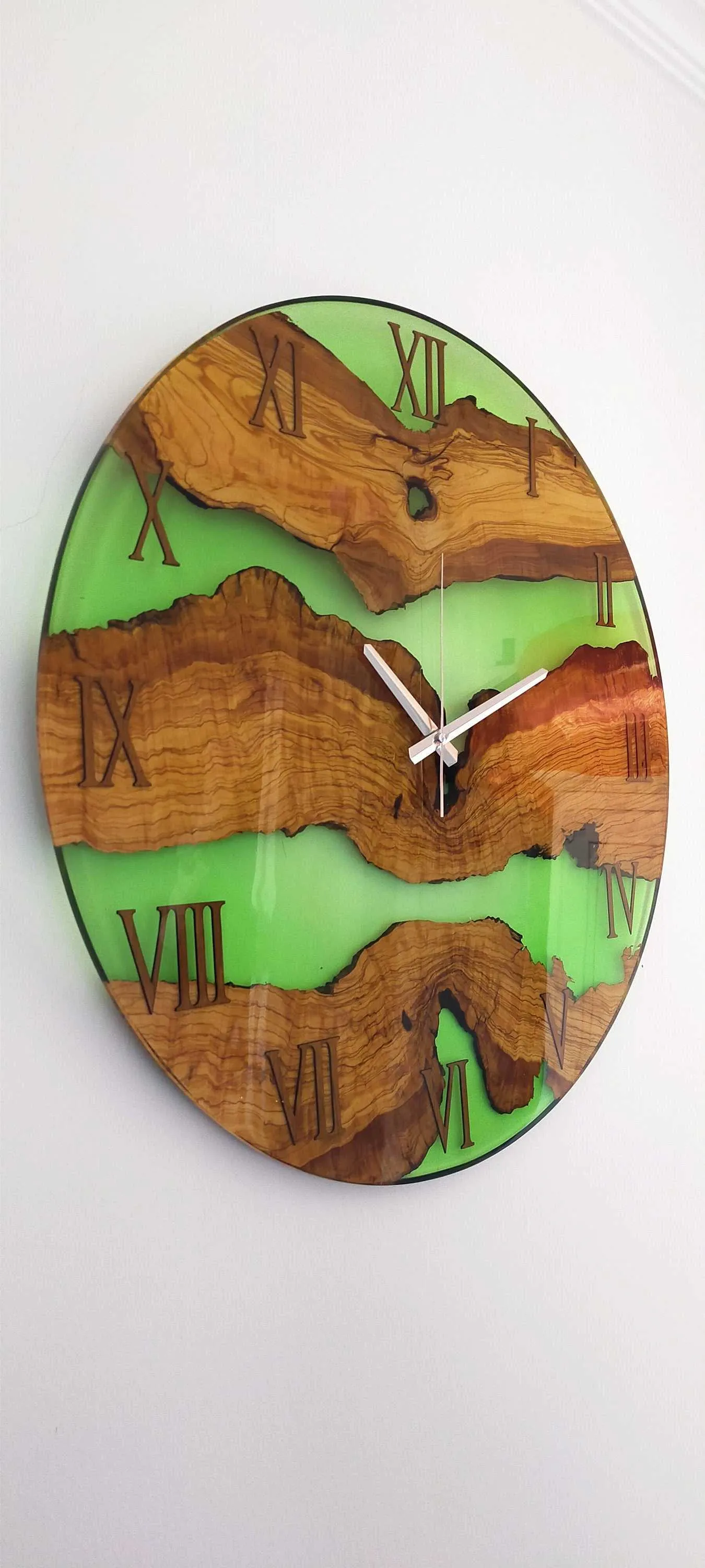 Transparent Epoxy & Olive Wood Wall Clock