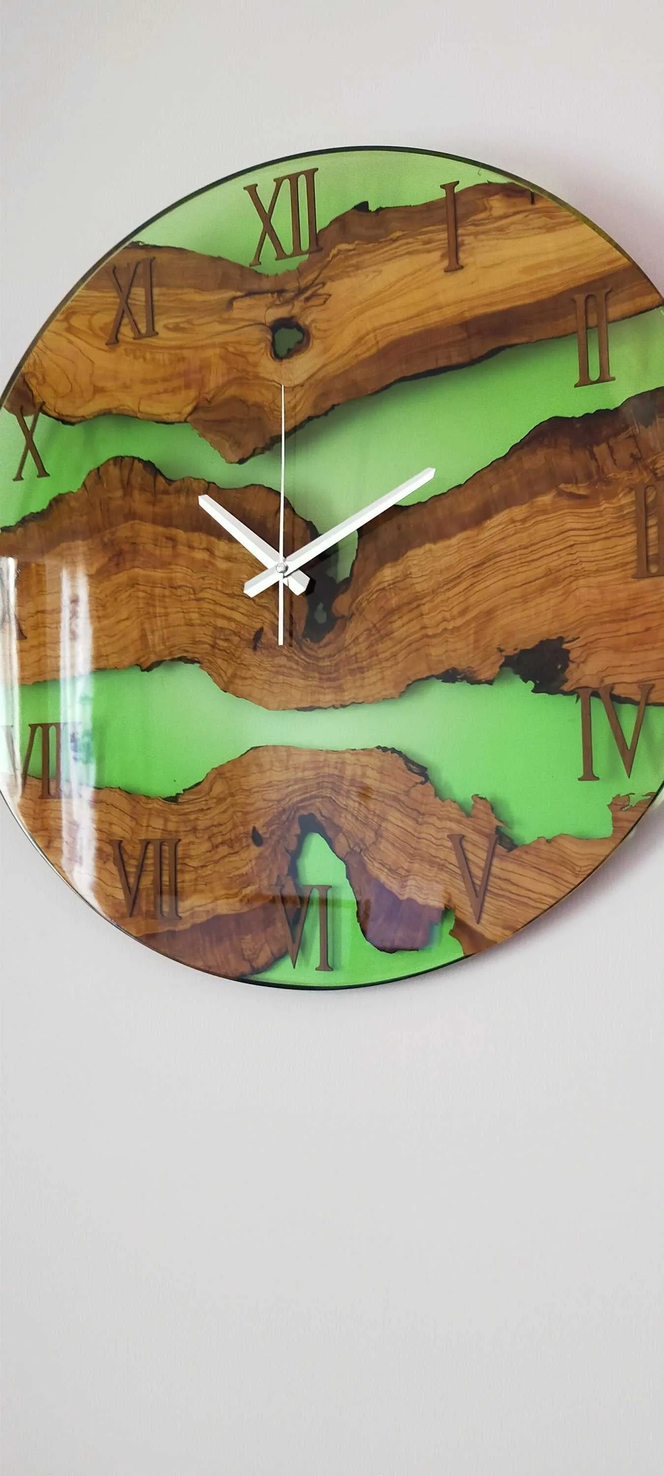 Transparent Epoxy & Olive Wood Wall Clock