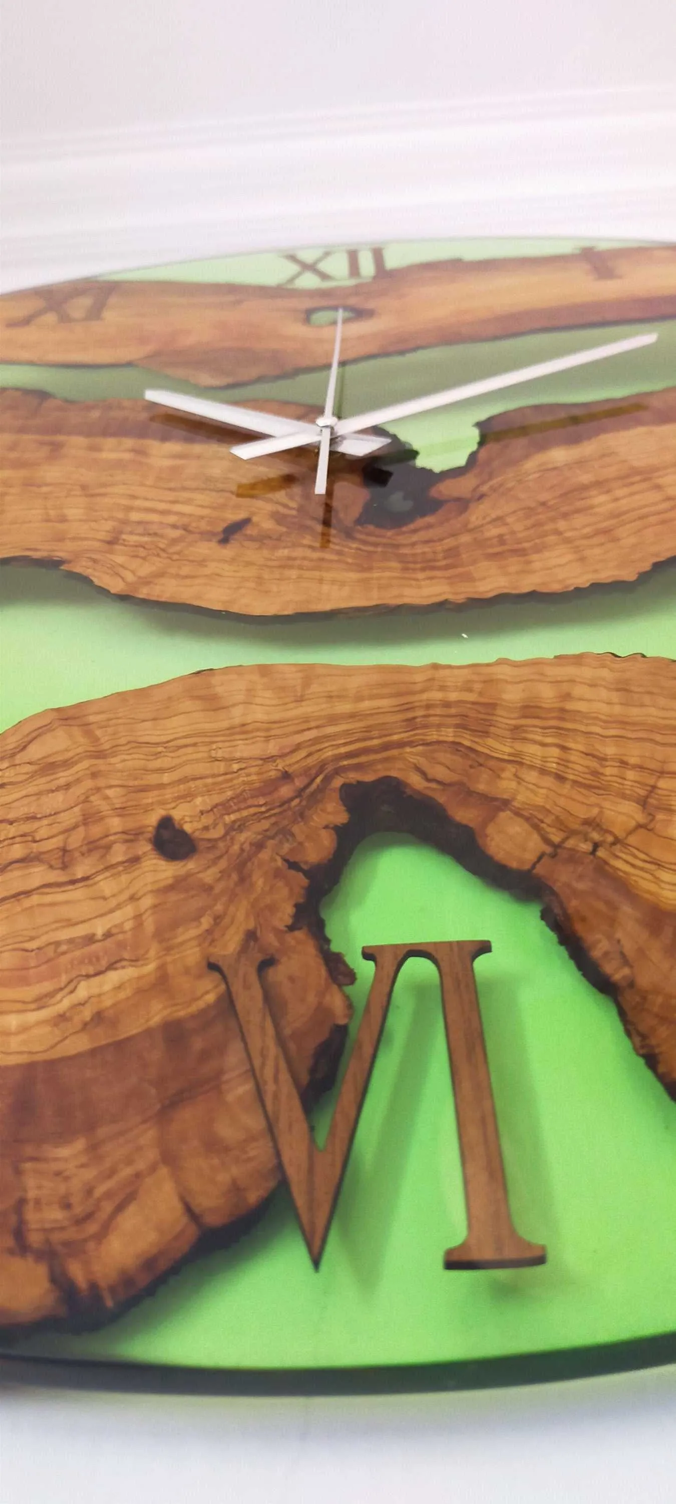 Transparent Epoxy & Olive Wood Wall Clock