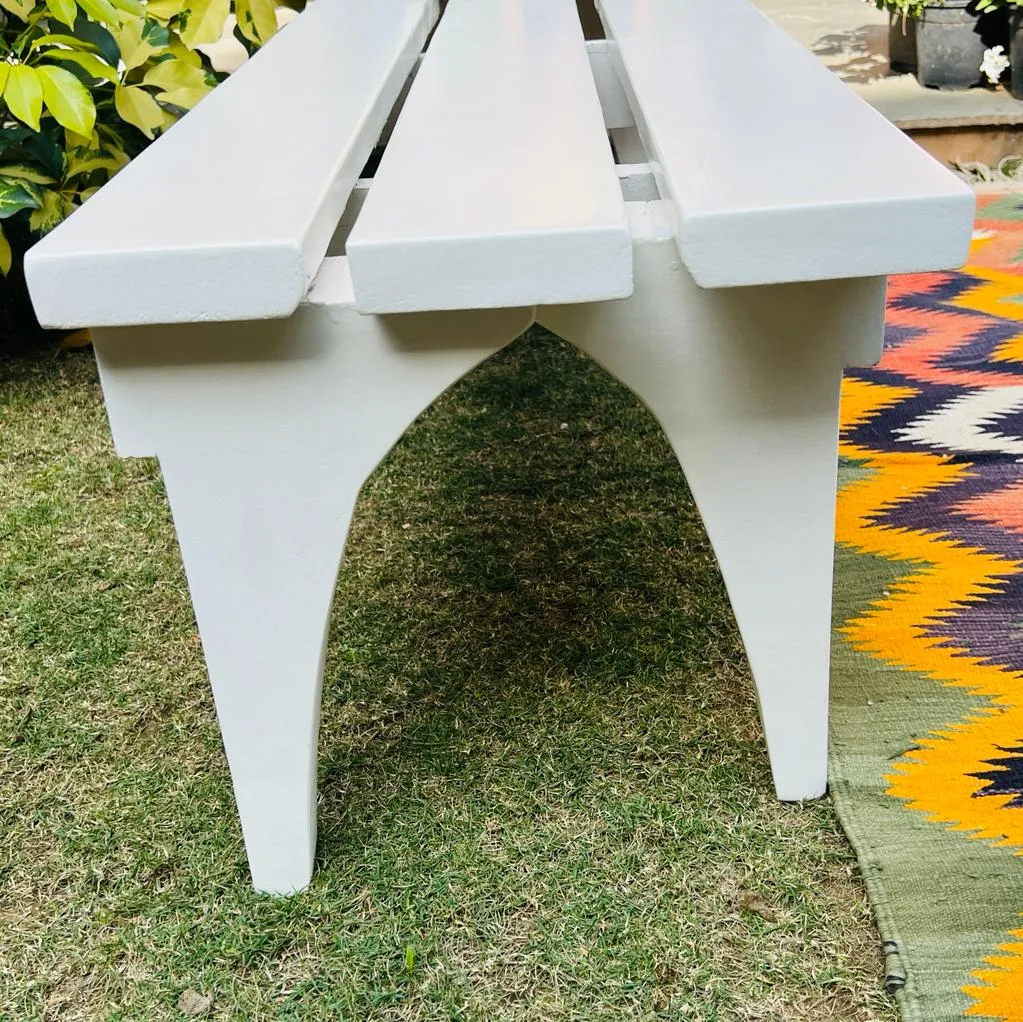 Wooden Bench with Assymetrical Armrest and in White Colour