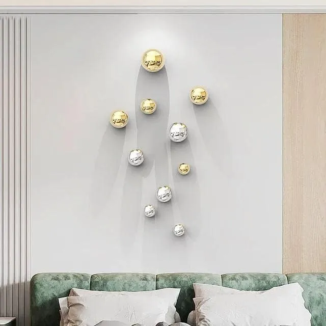 ZasaDecor Metal Wall Decor Set of 10 Luxury Ball Design Perfect for Living Room/Hotel/Restaurant/Bedroom/Drawing Room (Electroplating Gold And Silver)