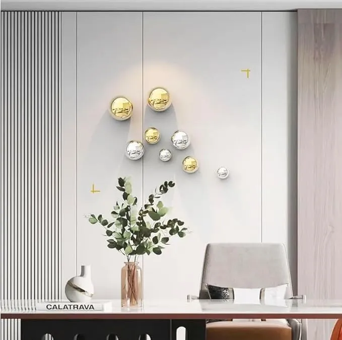 ZasaDecor Metal Wall Decor Set of 10 Luxury Ball Design Perfect for Living Room/Hotel/Restaurant/Bedroom/Drawing Room (Electroplating Gold And Silver)