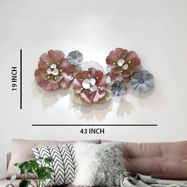 ZOVE Metal Wall Decor Flower Design Set Perfect for Living Room/Hotel/Restaurant/Bedroom/Drawing Room (Size : 43 X 19 inch)