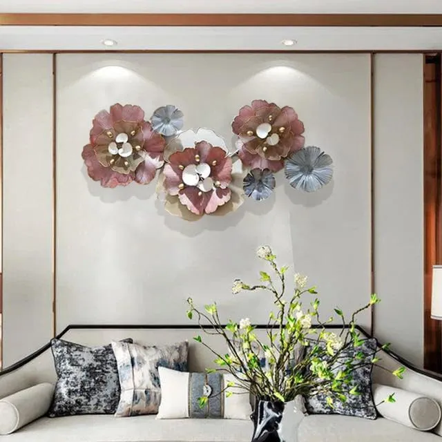 ZOVE Metal Wall Decor Flower Design Set Perfect for Living Room/Hotel/Restaurant/Bedroom/Drawing Room (Size : 43 X 19 inch)