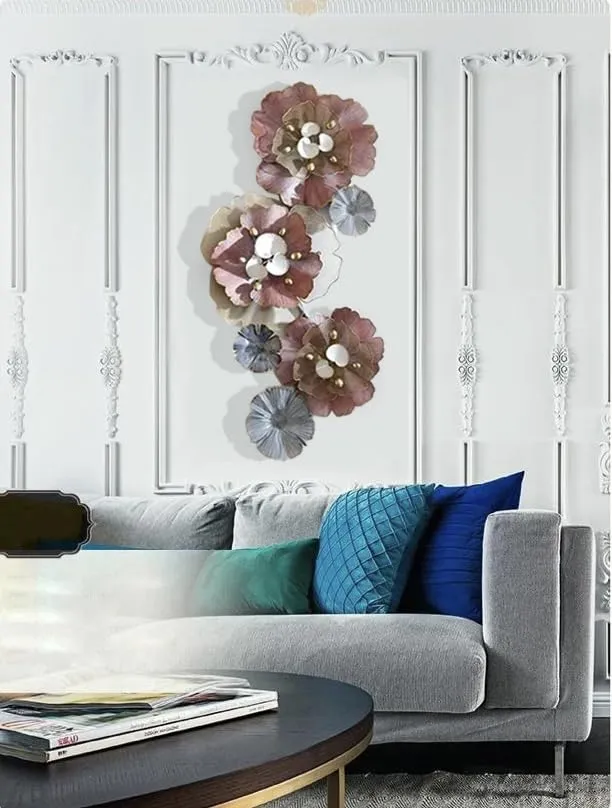 ZOVE Metal Wall Decor Flower Design Set Perfect for Living Room/Hotel/Restaurant/Bedroom/Drawing Room (Size : 43 X 19 inch)